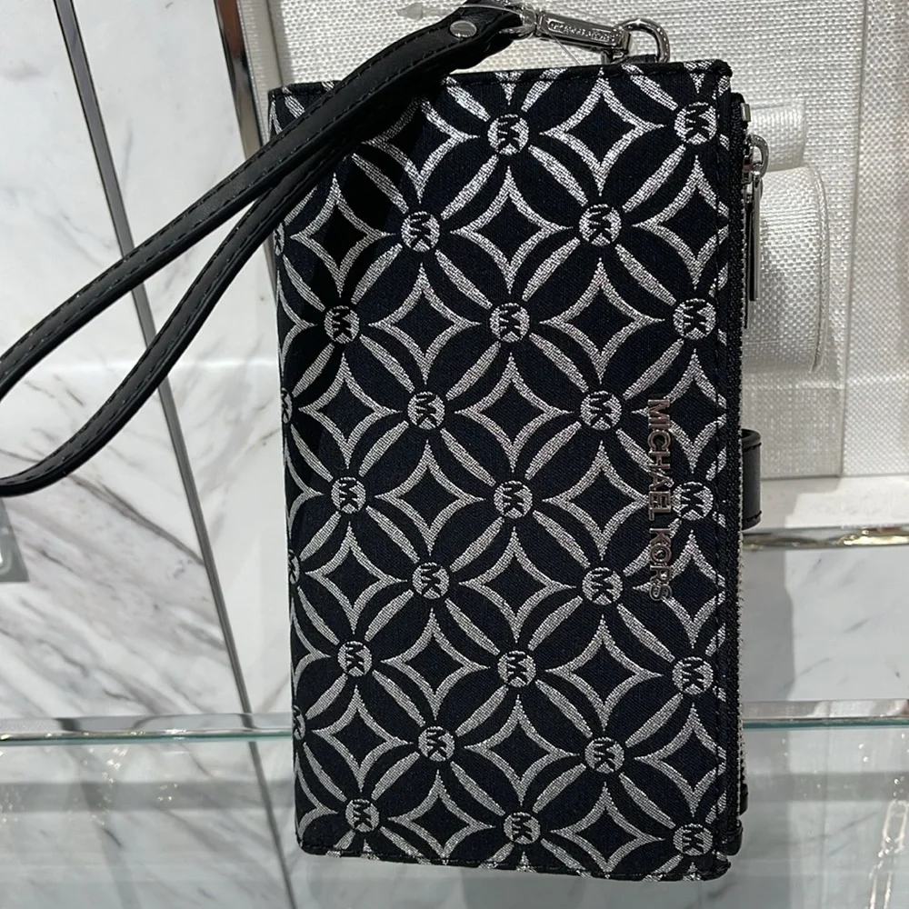 Michael Kors Jet Set Travel Large Double-Zip Wristlet-Wallet-PhoneHolder Black